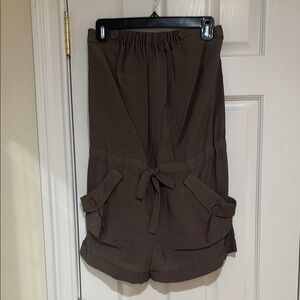 Olive green Cargo romper with Elastic Waist and Tie Belt
